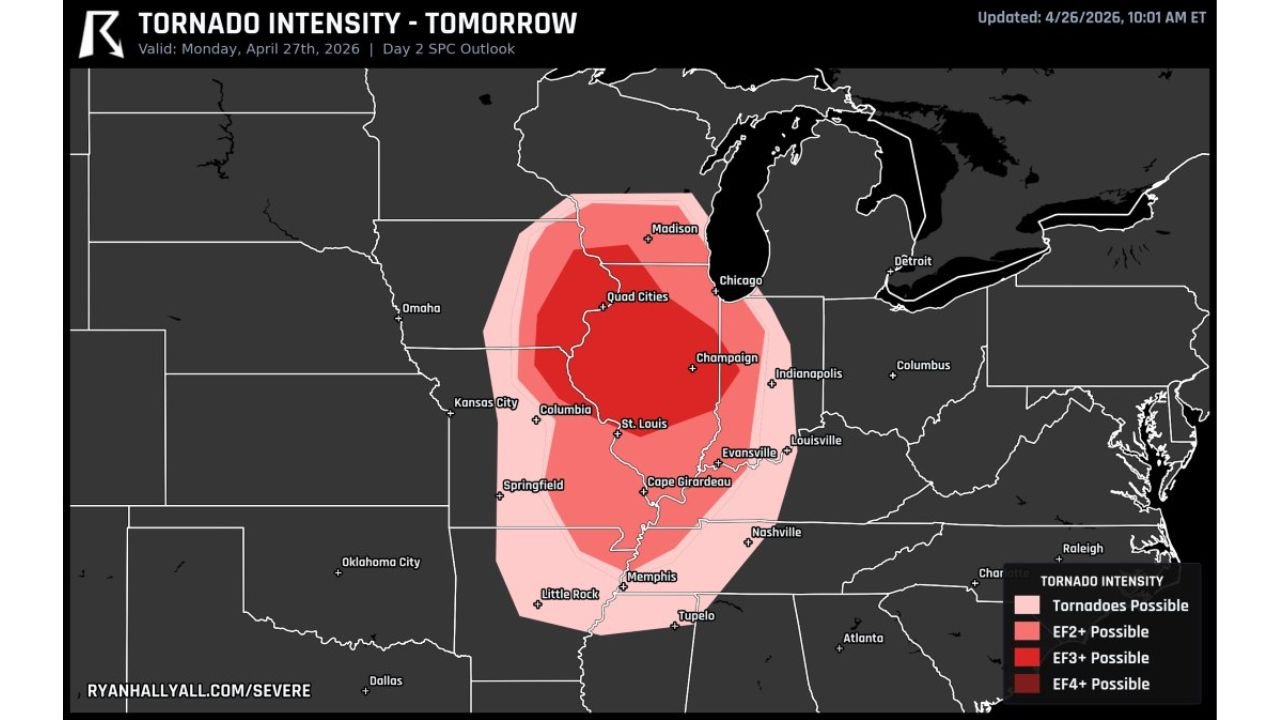 EF3 and Higher Tornadoes Possible Monday Across a Large Portion of the Central United States