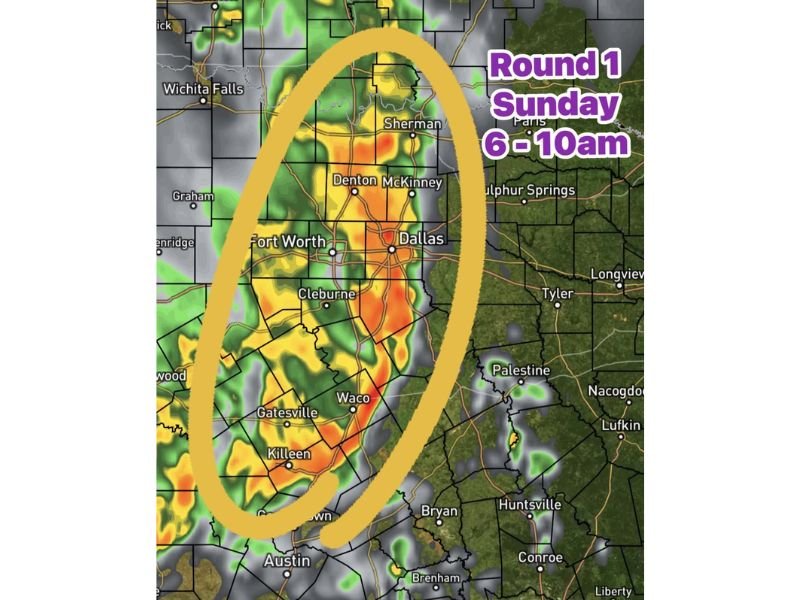 Round One Storm System From West Texas to Sweep Through Dallas, Fort Worth and North Central Texas Sunday Morning Between 6 AM and 10 AM