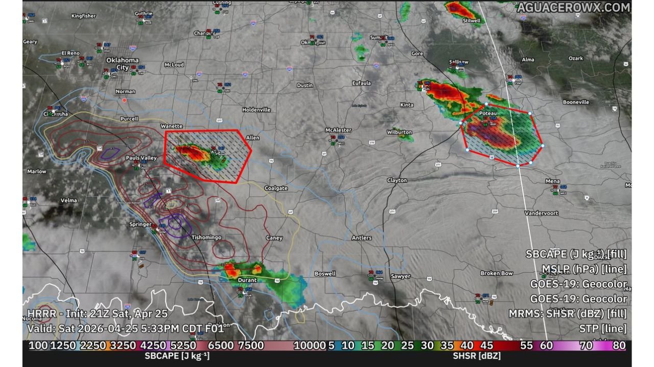 Two Dangerous Storm Cells Tracked Over Oklahoma This Evening: Large Hail and Tornadoes Possible